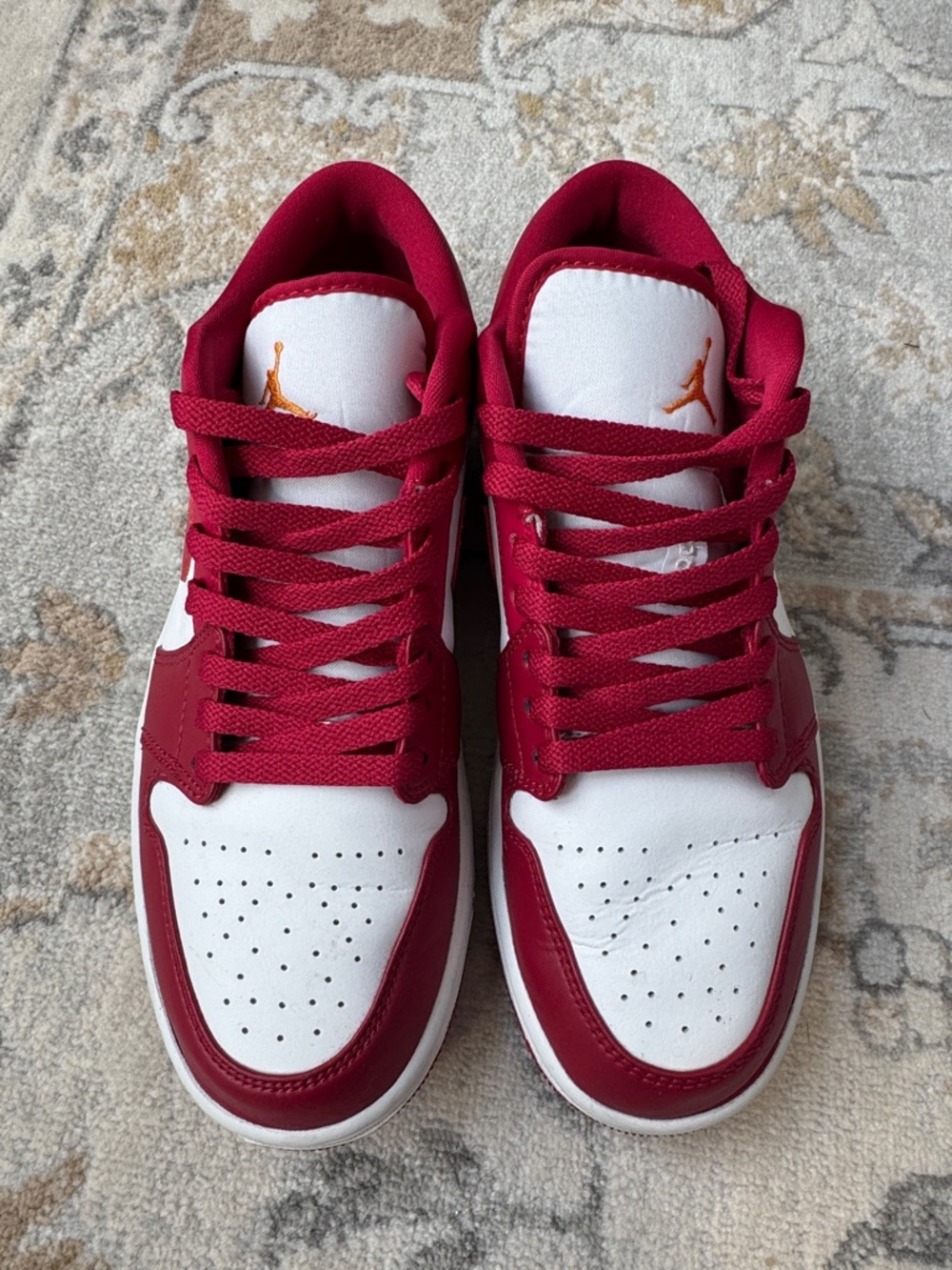 Nike Low Top Sneakers in White and Red with Orange Jumpman